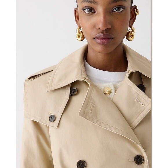 J.Crew 00 Double Breasted Rylee Trench Coat Tan Khaki Belted Cotton NWT - Picture 2 of 16